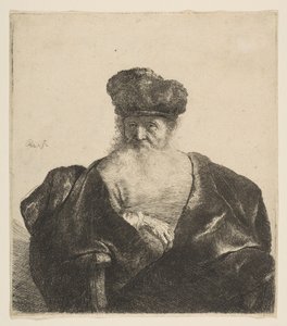 Viejo con Barba, Gorro de Piel y Capa de Terciopelo de Rembrandt van Rijn